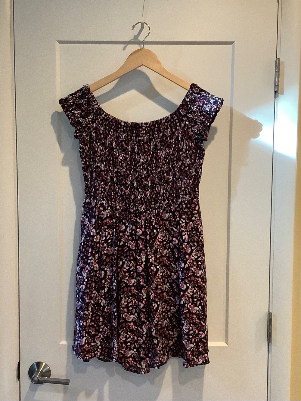 Express Purple Floral Smocked Mini Dress